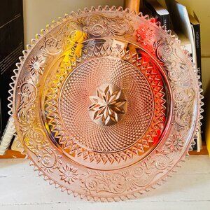 Vintage Tiara Glass "Sandwich Peach Pink Collection" 12.0" Torte Plate